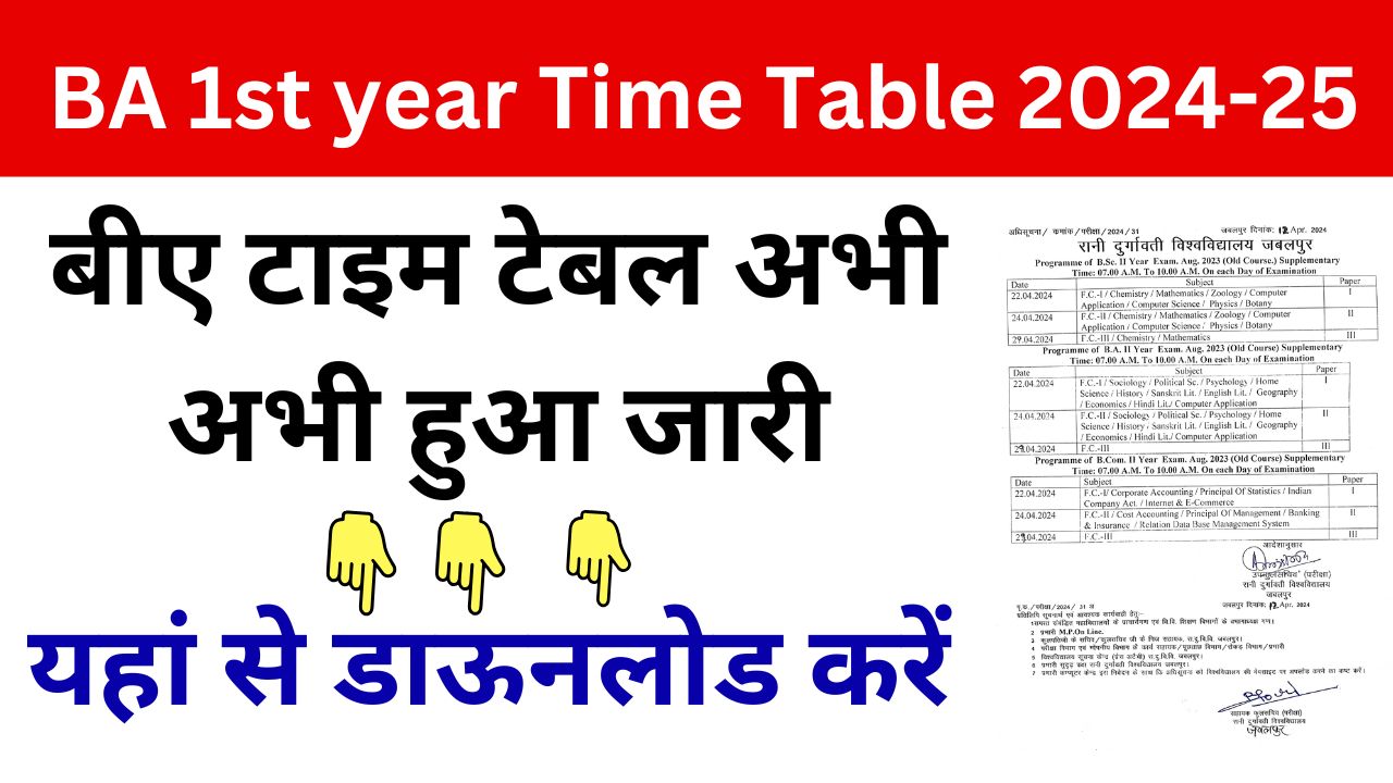 BA 1st year Time Table 2024 (बीए टाइम टेबल डाउनलोड करे) BA Exam Date Sheet 2024